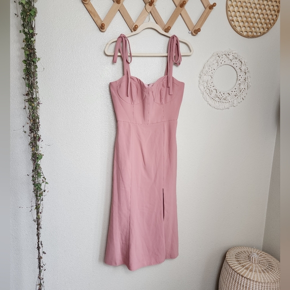 Dessy Collection Bustier Crepe Midi Dress  With Adjustable Bow Straps 30… - Picture 2 of 9